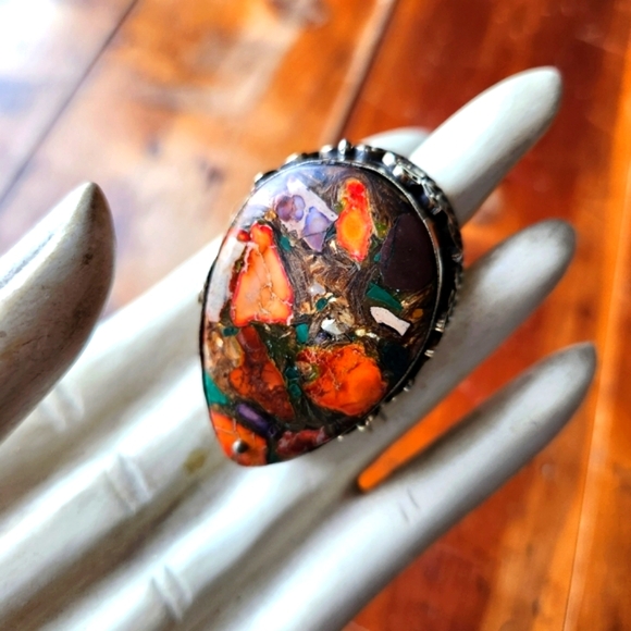 Multicolor Gemstone Statement Ring - Adjustable Modern Ring - Only one available - Picture 10 of 15